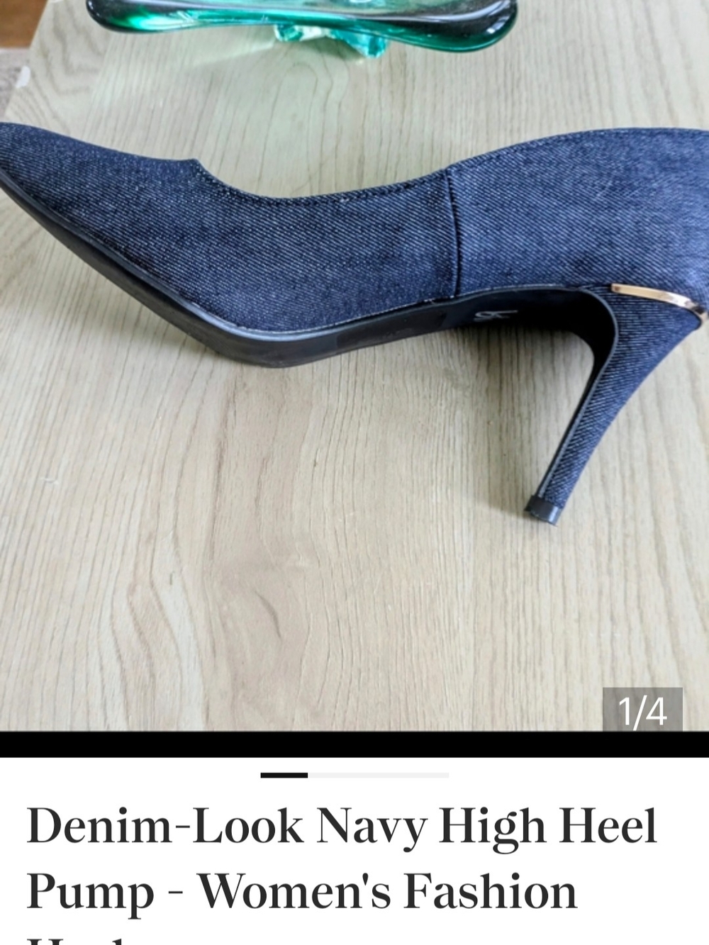 Denim-Look Navy High Heel Pump - Women's Fashion